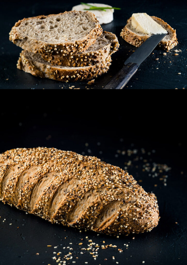 composition photo, de pain aux céréales, avec une tartine de fromage