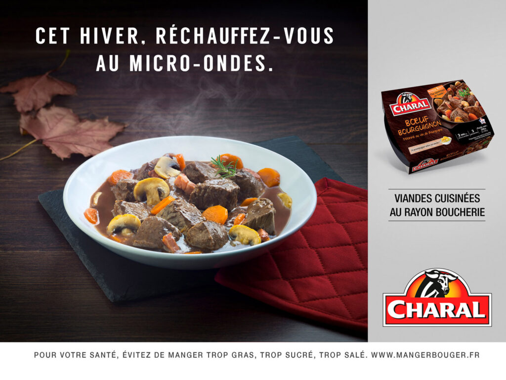 photo de plat, boeuf bourguignon, pour la marque Charal.