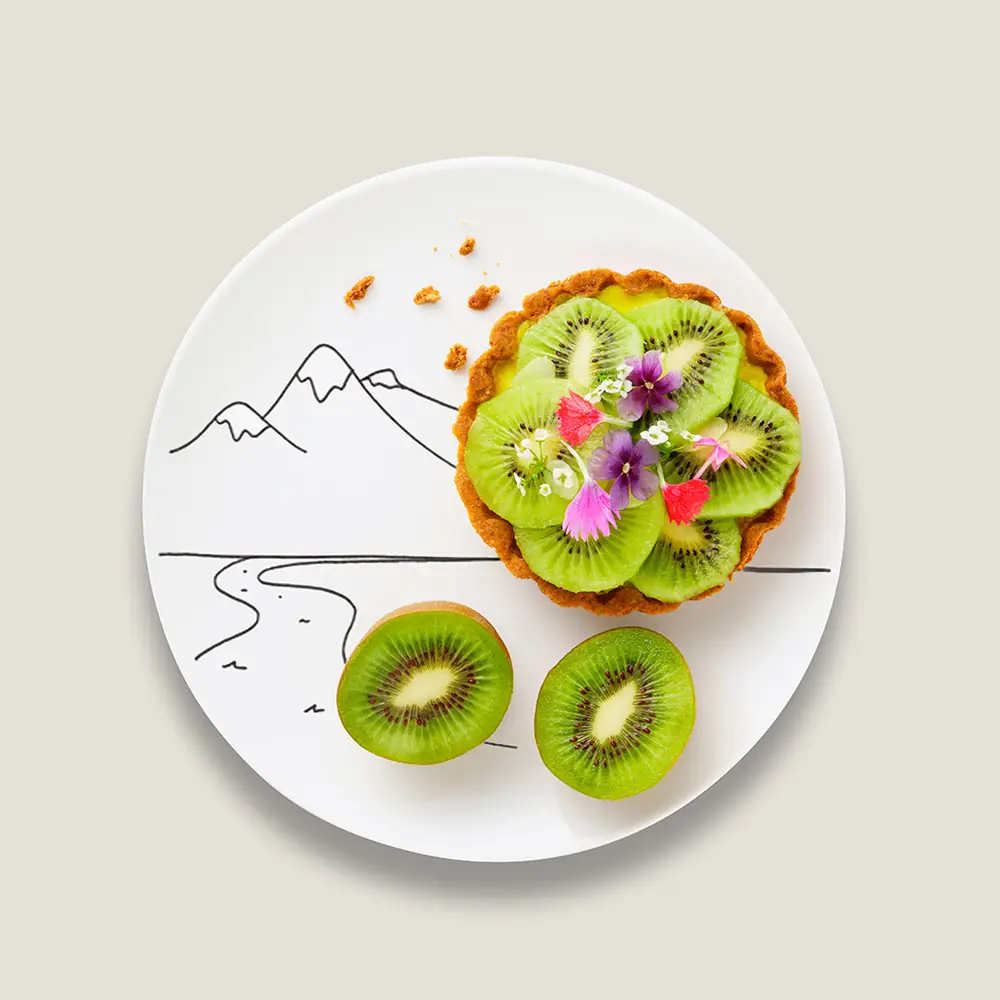 packshot tarte kiwi fleurs comestibles qualite landes