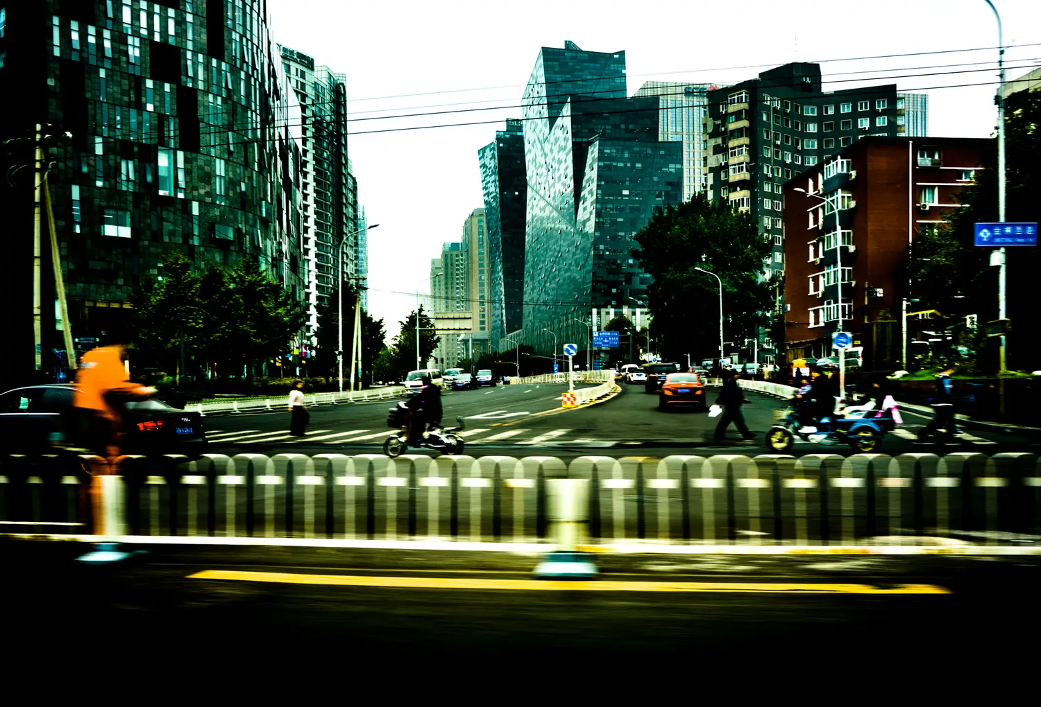 Beijing avenue motion blur green urban landscape
