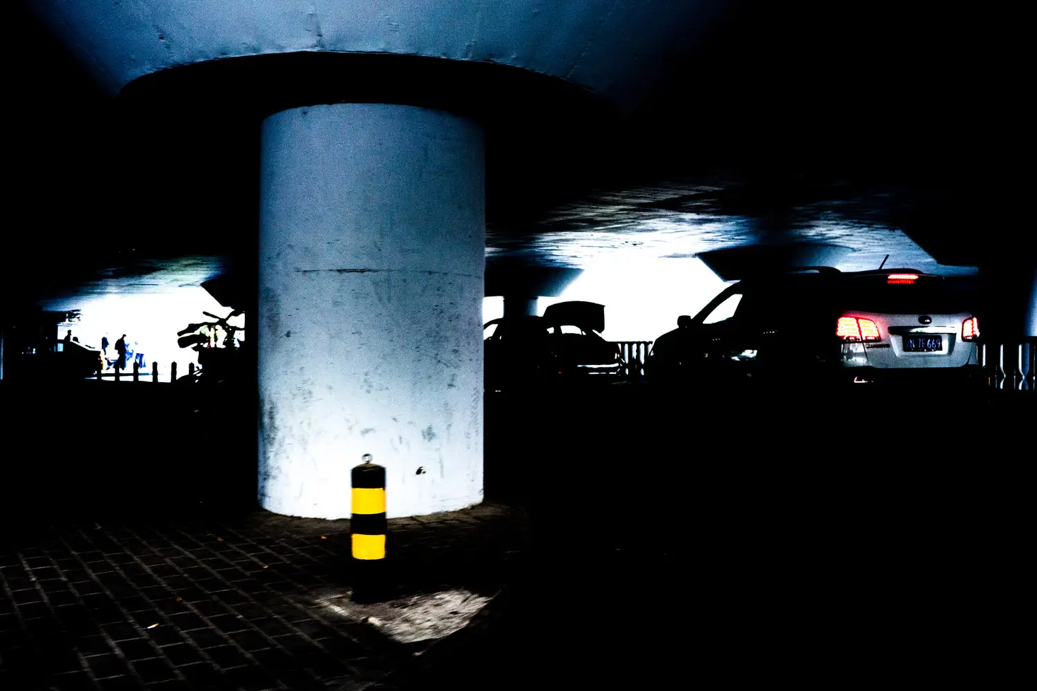 Beijing silhouette tunnel yellow lights atmosphere