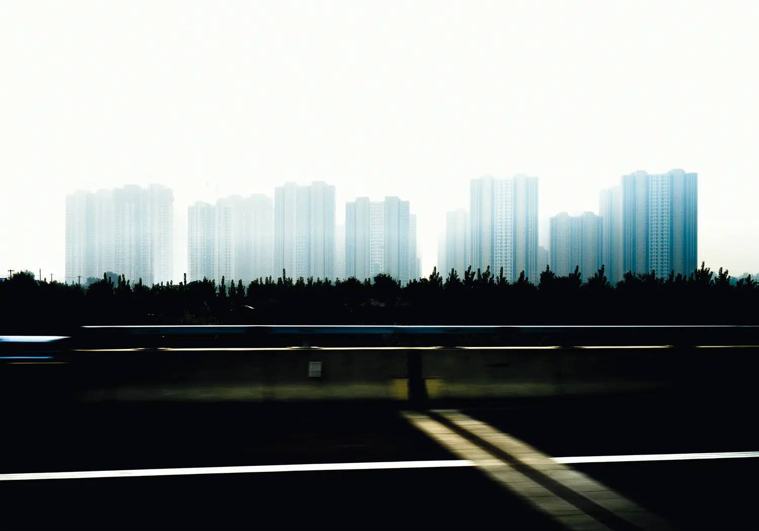 Beijing skyline blur highway motion urban landscape