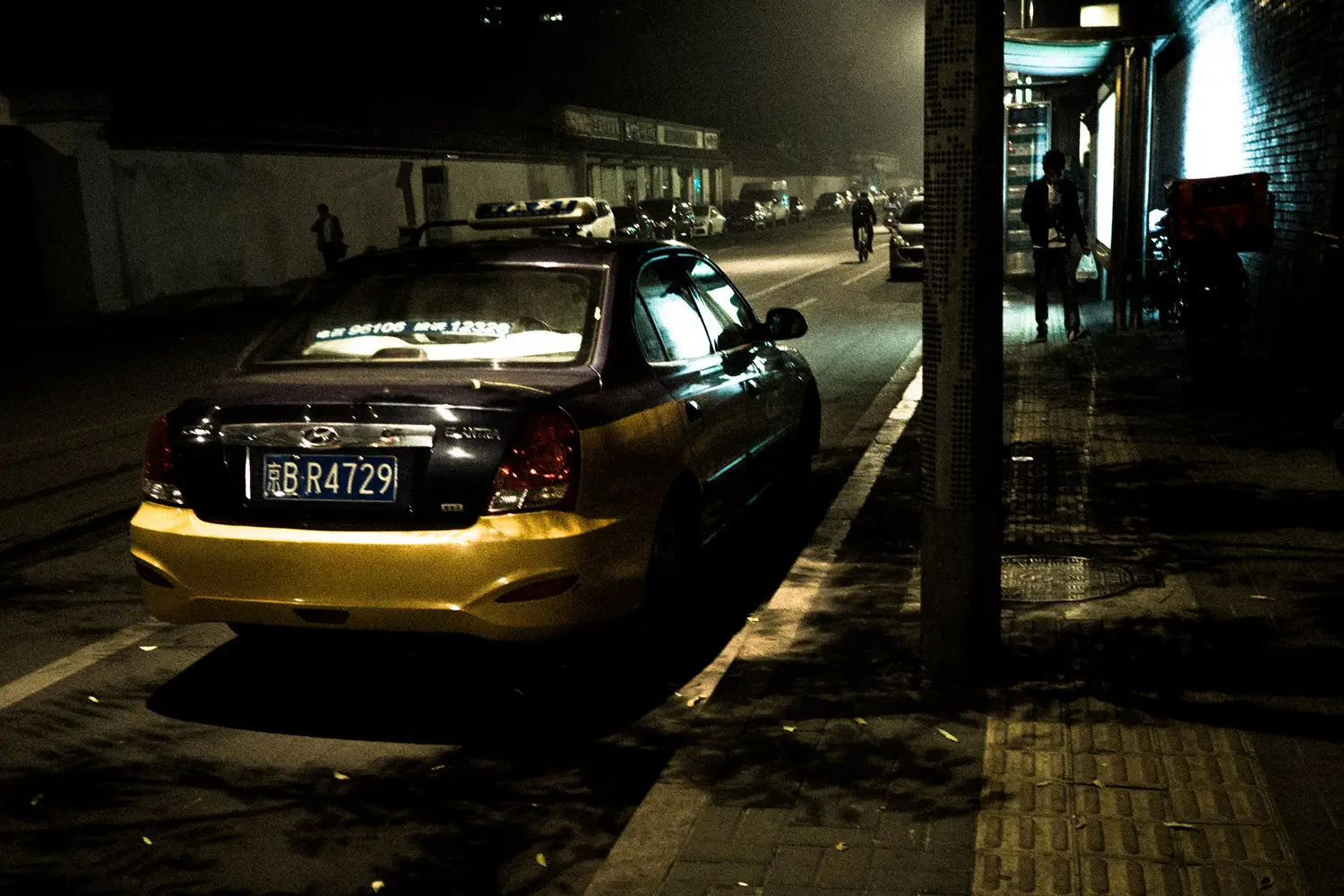 eijing yellow taxi street night urban scene