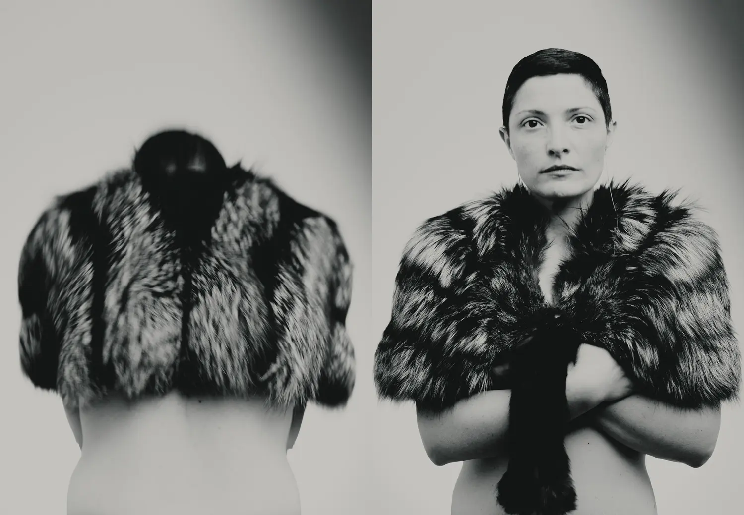 diptyque portrait double veste fourrure photographie artistique