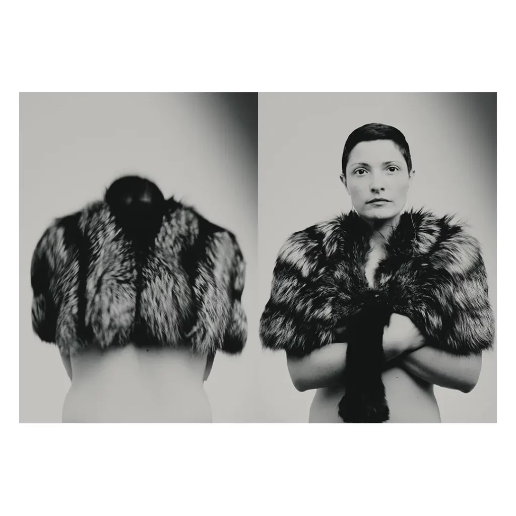 diptyque portrait veste fourrure double exposition