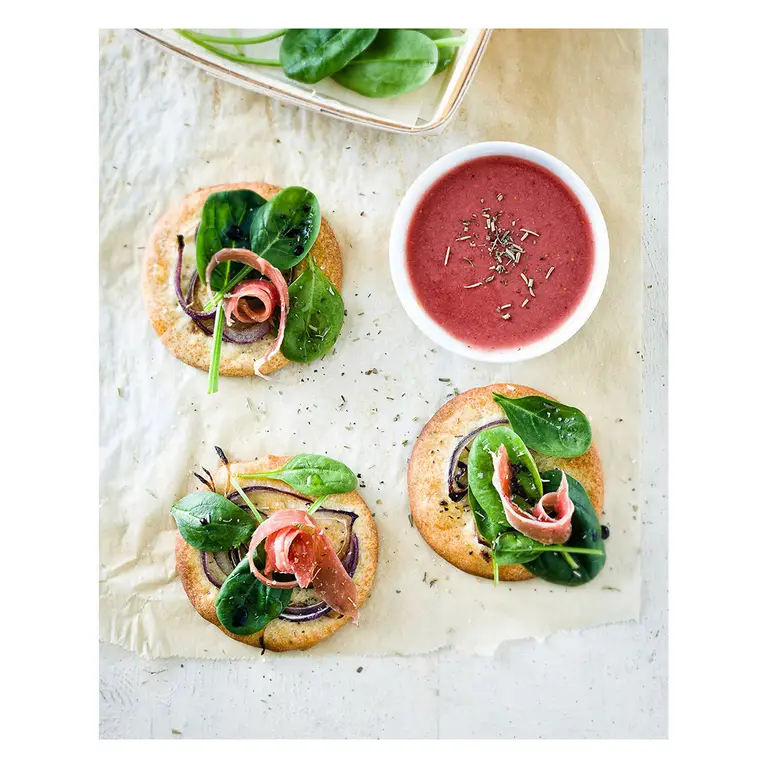 mini tartelettes epinards soupe froide vue plongee