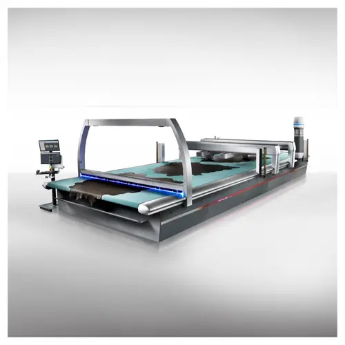 production d'image industrielle, sur une machine haute précision de découpe cuir avec système automatique