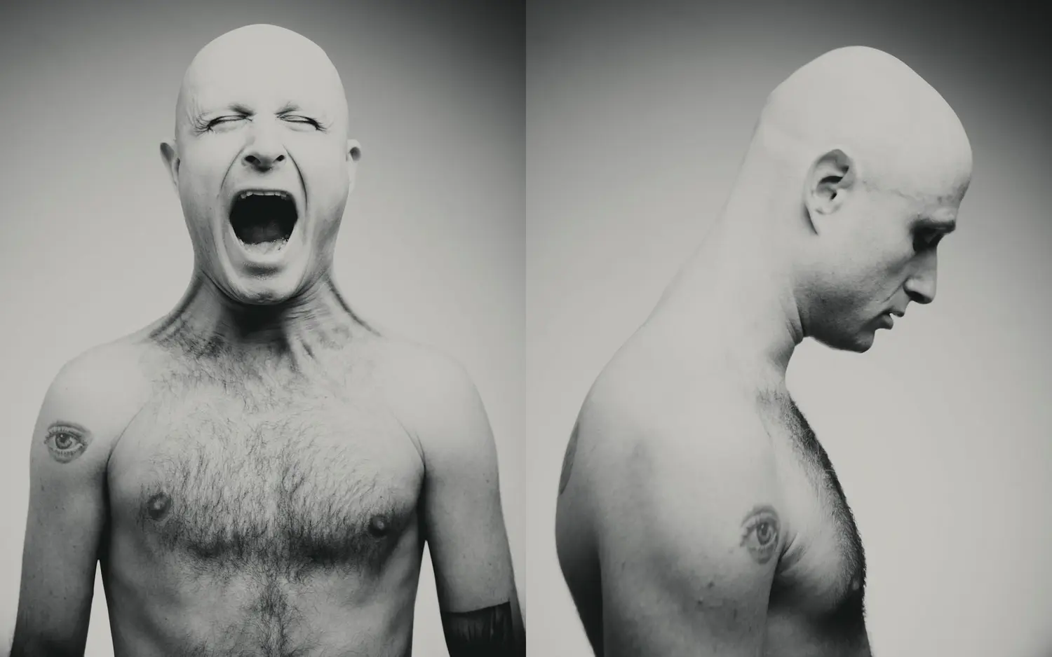 planche contact serie portraits homme expressions bouche ouverte cris studio