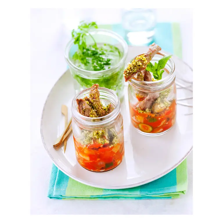 verrines b uf pistache et legumes presentation fraiche