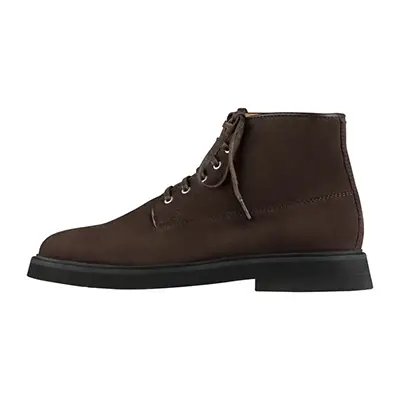 Photographie packshot d’une chaussure homme marron foncé, vue face, sur fond blanc, pour marketplace.