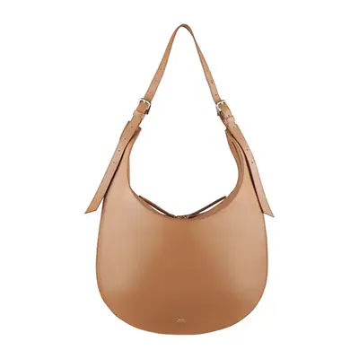 Photographie produit d’un sac cuir marron, vue face, sur fond blanc.