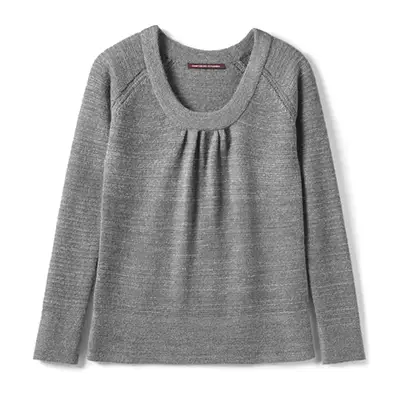 Photographie packshot d’un pull gris féminin, vue face, sur fond blanc, réalisée en studio pour marketplace.