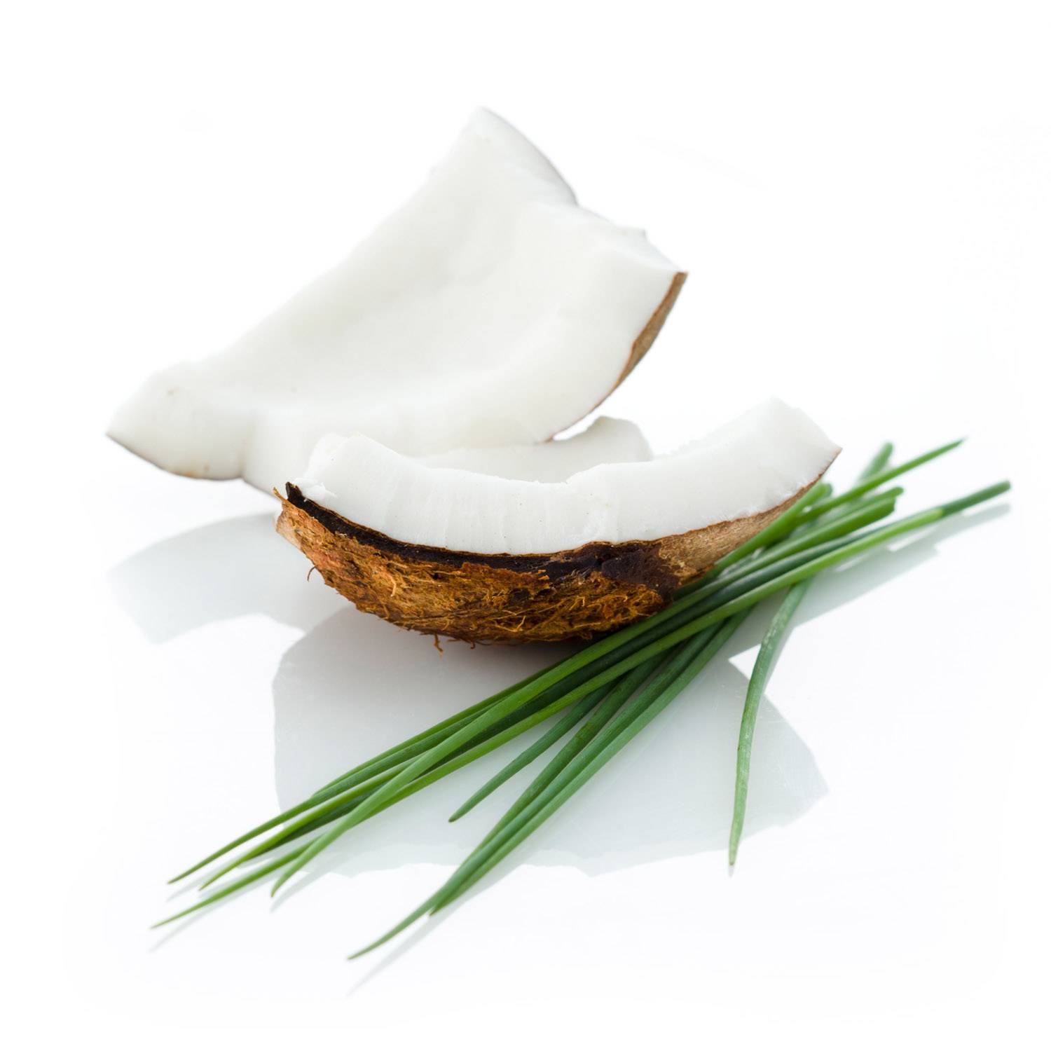 recette culinaire sur fond blanc, duo de saveurs ducros, noix et de coco et ciboulette
