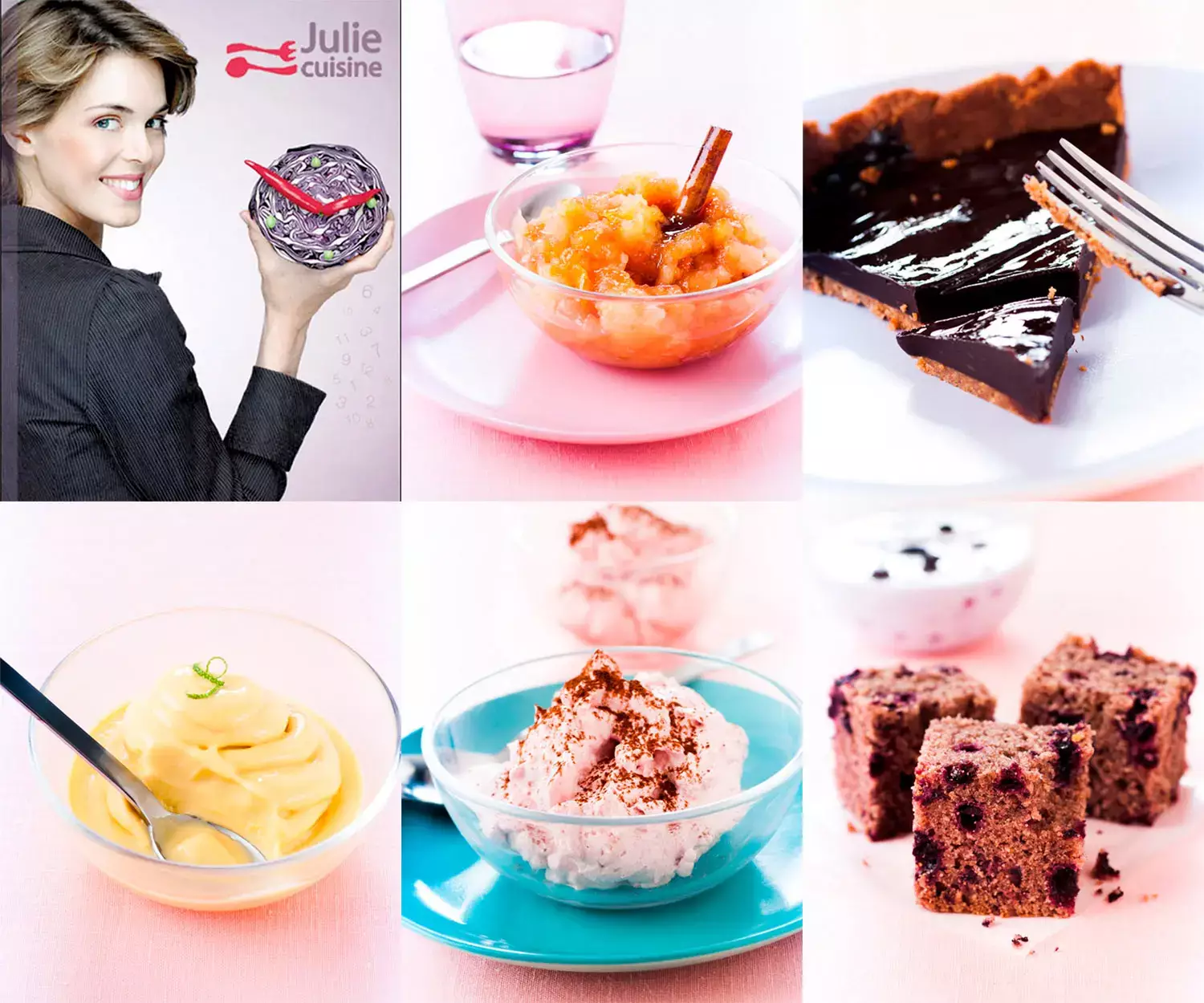 Assortiment de desserts maisons avec tarte au chocolat, creme dessert, compote et gateaux aux fruits rouges, photographie culinaire a Bordeaux